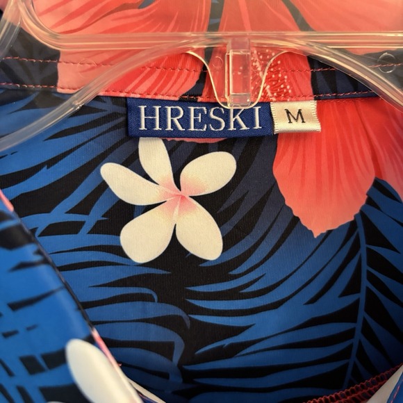 HRESKI Performance Golf‎ Polo Shirt Medium Tropical Flowers Hawaiian Vacation - Picture 3 of 8